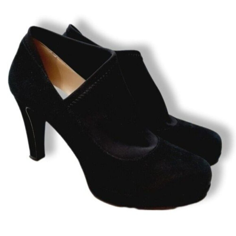 RON WHITE Italy Suede Low Platform Stiletto Heel Slip-on Shoes Sz 9.5